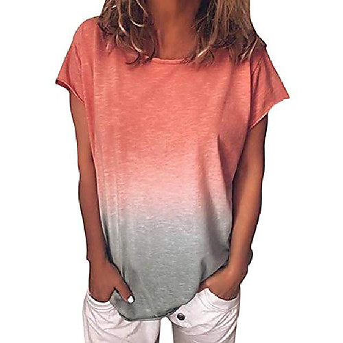 

women's gradient color short sleeve t shirts casual round neck tunic tops(orange,s)