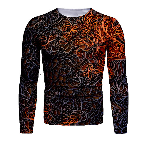 

Men's T shirt 3D Print Graphic Abstract 3D Print Long Sleeve Daily Tops Khaki