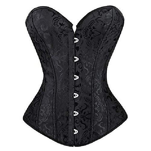 

women's victorian brocade floral boned waist training plus size retro lace up overbust corset black large