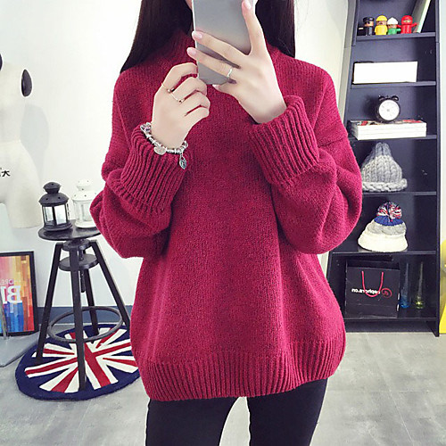 

Women's Stylish Knitted Solid Color Pullover Long Sleeve Sweater Cardigans Turtleneck Fall Winter Wine Khaki Green