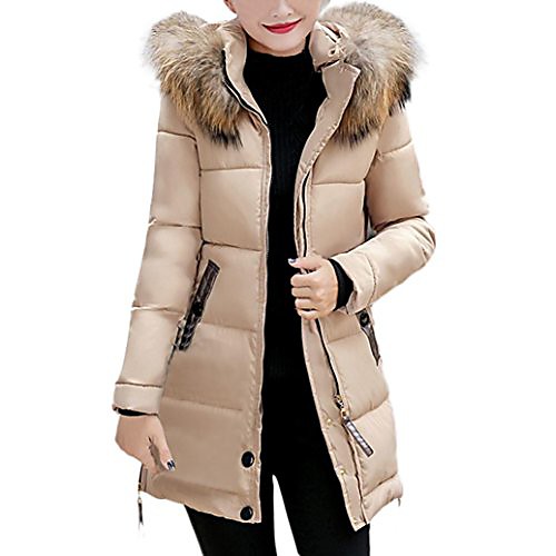 

women ladies parka cardigan coat slim hooded down padded long winter warm parka outwear jacket coa (xl, khaki)