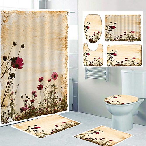 

Wild Flowers Pattern PrintingBathroom Shower Curtain Leisure Toilet Four-Piece Design