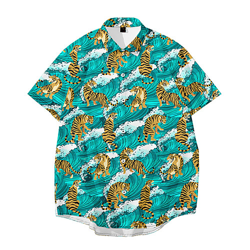 

Men's Shirt 3D Print Graphic Animal Print Short Sleeve Daily Tops Vintage Green