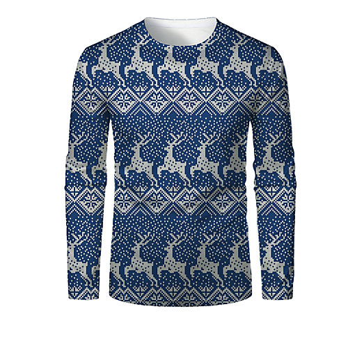 

Men's T shirt 3D Print Graphic 3D Animal Print Long Sleeve Christmas Tops Dusty Blue