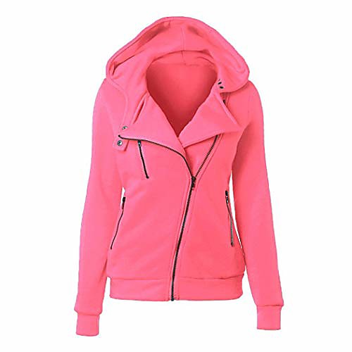 

women's thermal long hoodie zip up jacket hooded warm coat casual jackets dark pink