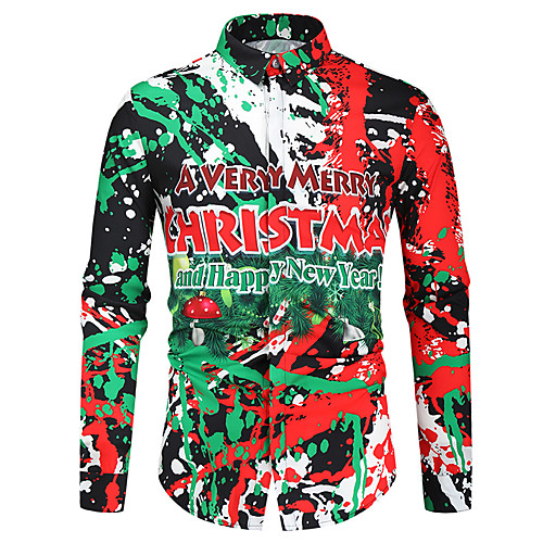 

Men's Shirt Other Prints Graphic Long Sleeve Christmas Tops Green