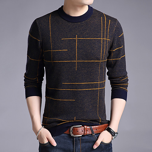 

Men's Stylish Ethnic Style Knitted Braided Striped Color Block Cardigan Pullover Sweater Acrylic Fibers Long Sleeve Sweater Cardigans Crew Neck Fall Winter Blue Red Yellow