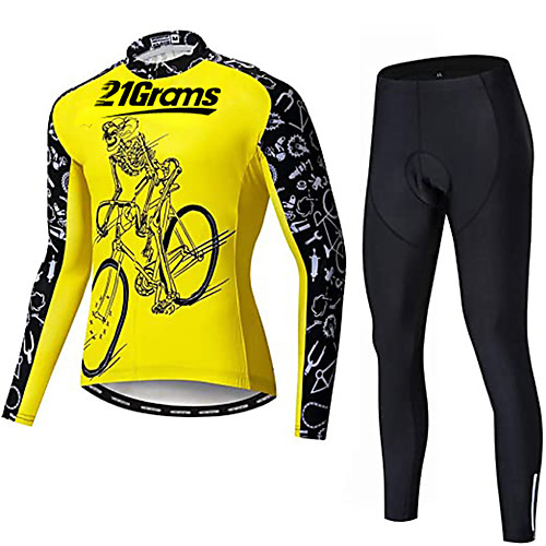 

21Grams Men's Long Sleeve Cycling Jersey with Tights Winter Fleece Black / Yellow Bike Thermal Warm Fleece Lining Breathable Quick Dry Sports Graphic Mountain Bike MTB Road Bike Cycling Clothing