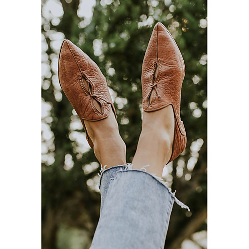 

Women's Loafers & Slip-Ons Flat Heel Pointed Toe Basic Casual Daily Walking Shoes PU Solid Colored Black Brown