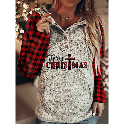 

Women's Pullover Hoodie Sweatshirt Graphic Color Block Letter Christmas Christmas Hoodies Sweatshirts Gray