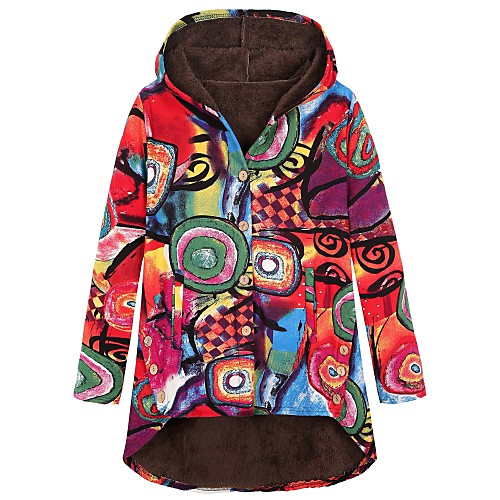 

Women's Print Basic Fall & Winter Coat Long Daily Long Sleeve Coat Tops Red