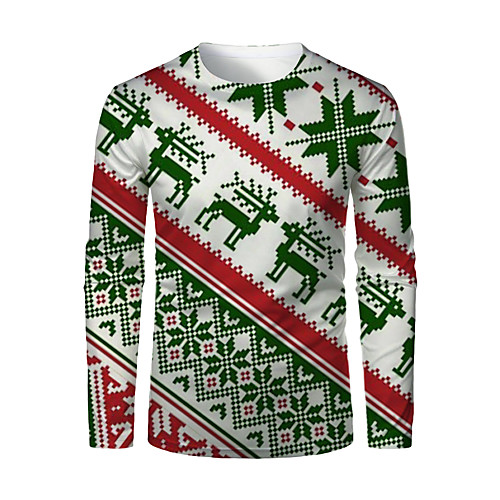 

Men's T shirt 3D Print Plaid Graphic 3D Print Long Sleeve Christmas Tops Green / Red
