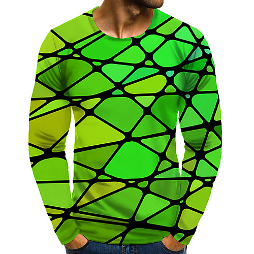 

Men's T shirt 3D Print Graphic 3D Plus Size Print Long Sleeve Daily Tops Elegant Exaggerated Green