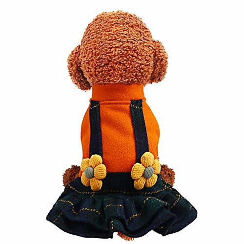 

bokeley warm pet winter warm woolen dress fake suspender skirt small dogs cute plaid dress with flowers (s, orange)