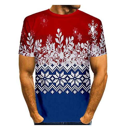 

Men's T shirt 3D Print Plaid Graphic 3D Print Short Sleeve Christmas Tops Red