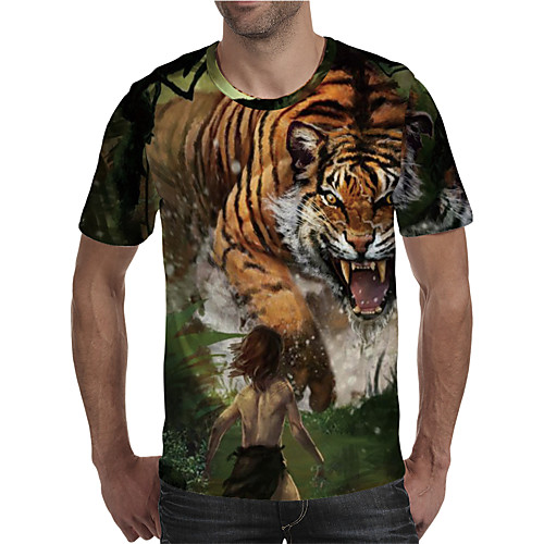 

Men's T shirt 3D Print Graphic Animal Plus Size Print Short Sleeve Daily Tops Elegant Exaggerated Yellow