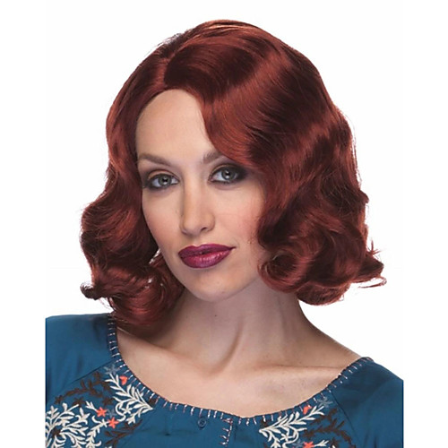 

Synthetic Wig Water Wave Asymmetrical Wig Medium Length Wine Red Synthetic Hair Women's Fashionable Design Exquisite Fluffy Burgundy