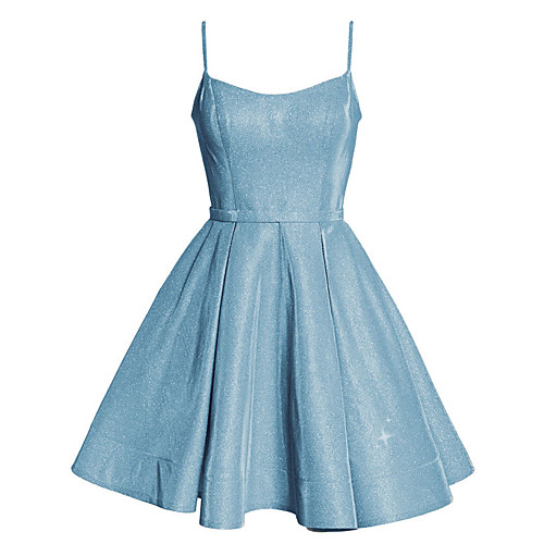 

A-Line Sparkle Homecoming Cocktail Party Dress Spaghetti Strap Sleeveless Short / Mini Polyester with Pleats 2021