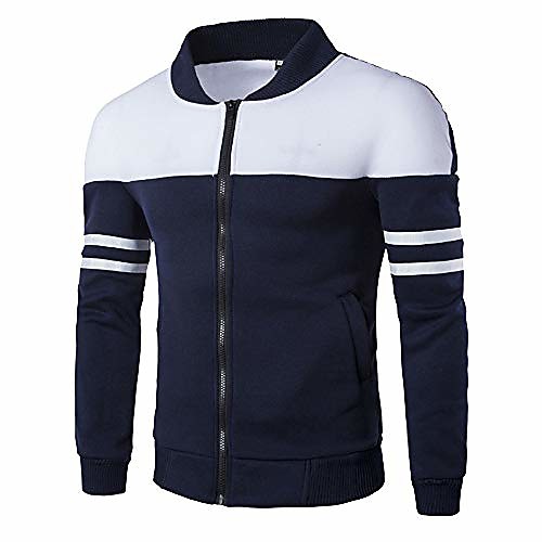 

men's long sleeve zipper coat fashion autumn winter sportswear patchwork jacket (navy, xxxx-large)
