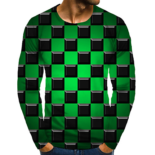 

Men's T shirt 3D Print Graphic 3D Plus Size Print Long Sleeve Daily Tops Elegant Exaggerated Green