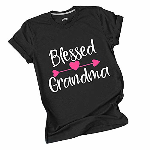 

womens round neck t-shirt casual letter printed tee shirt short sleeve top shirt leisure tee blessed grandma black