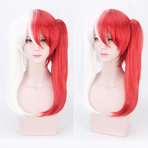 

Cosplay Costume Wig Synthetic Wig kinky Straight With 2 Ponytails With Bangs Wig Medium Length Red / White Synthetic Hair Women's Anime Cosplay Red White