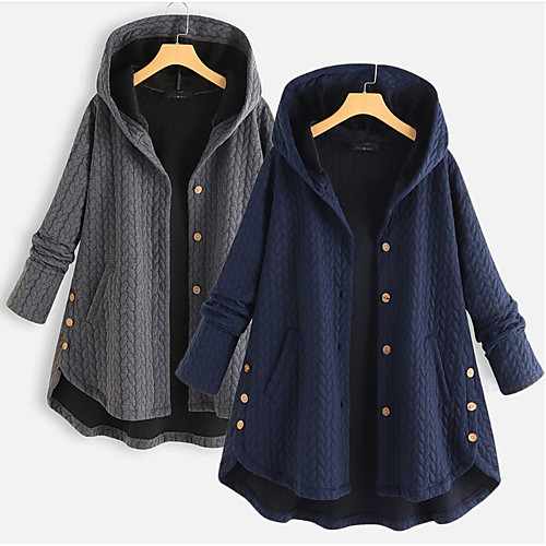 

Women's Solid Colored Patchwork Active Fall Cloak / Capes Regular Daily Long Sleeve Cotton Coat Tops Dusty Blue