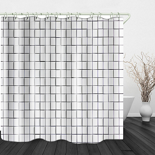 

White Square lattice Digital Printing Shower Curtains Hooks Modern Polyester New Design