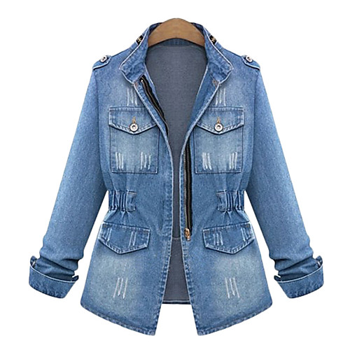 

Women's Solid Colored Patchwork Basic Spring & Fall Denim Jacket Regular Daily Long Sleeve Denim Coat Tops Blue