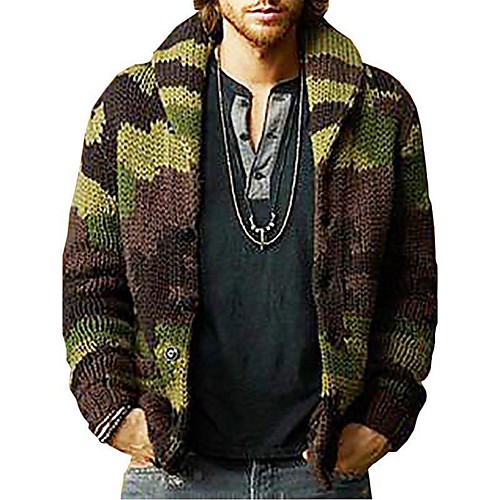 

Men's Knitted Camouflage Cardigan Acrylic Fibers Long Sleeve Sweater Cardigans Shirt Collar Fall Winter Army Green
