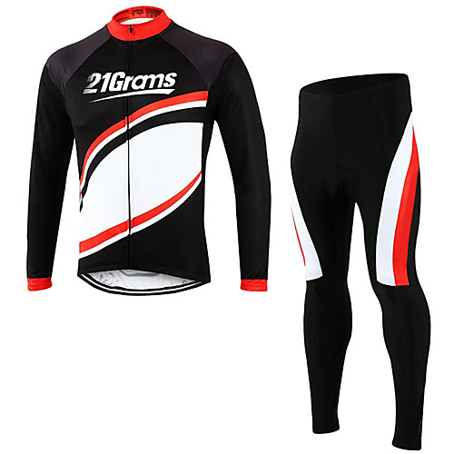

21Grams Men's Long Sleeve Cycling Jersey with Tights Winter Fleece BlackWhite Patchwork Bike Fleece Lining Breathable Quick Dry Warm Sports Patchwork Mountain Bike MTB Road Bike Cycling Clothing