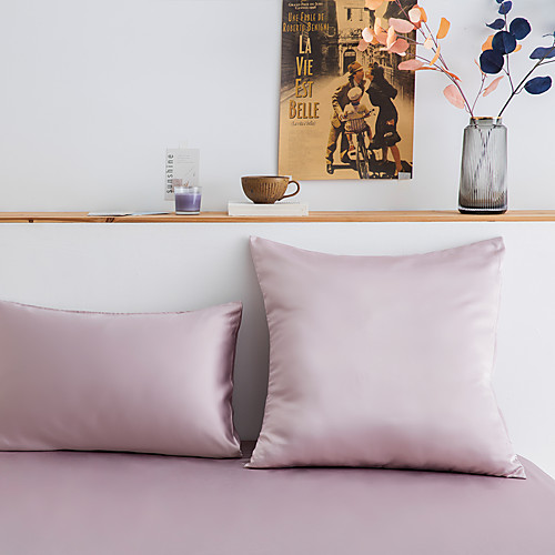 

2 pcs Water Washed Silk Pillow Cover, Solid Colored Square Traditional Classic