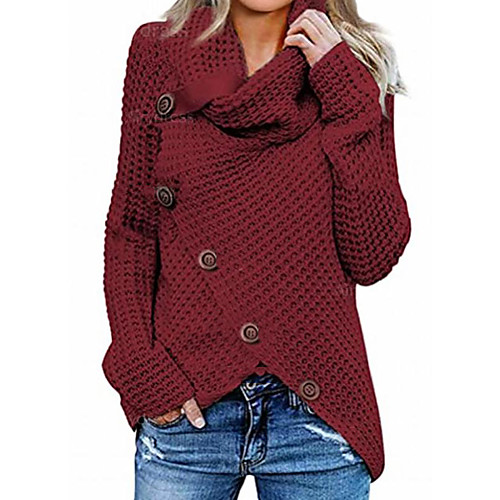 

Women's Knitted Button Solid Color Pullover Long Sleeve Sweater Cardigans Crew Neck Fall Winter Wine