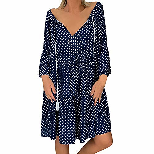 

womens boho flowy dress ethnic floral print three quarter sleeve summer beach sundress mini dress(blue, x-large)