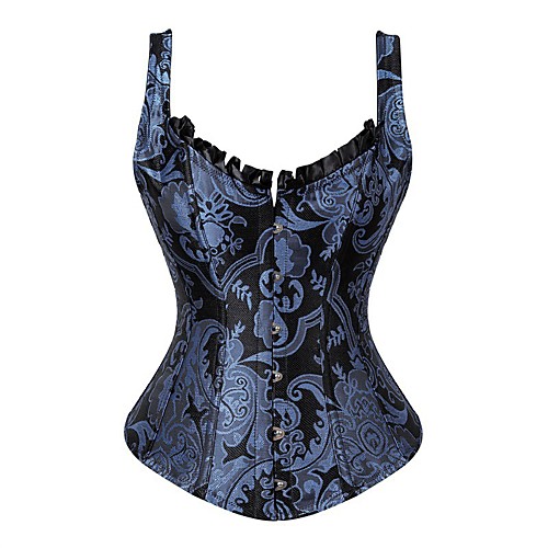 

Women's Hook & Eye Overbust Corset - Embroidered Blue Silver S M L