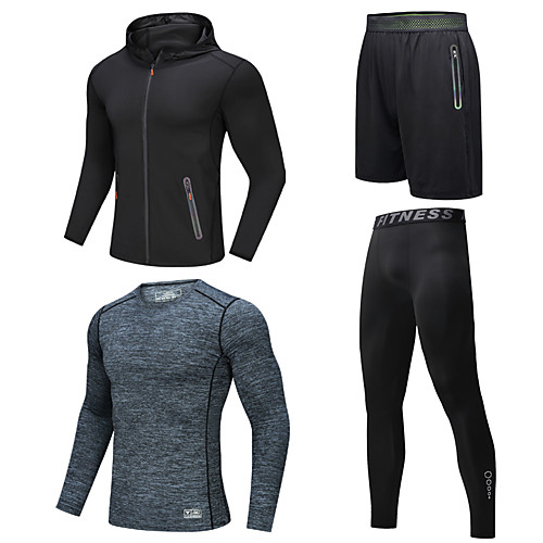 

Men's Full Zip Activewear Set Athletic Athleisure Long Sleeve 4pcs Winter Front Zipper Elastane Breathable Quick Dry Moisture Wicking Fitness Gym Workout Running Active Training Jogging Sportswear