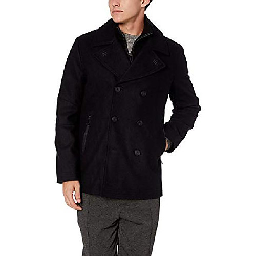 

men's emmett melton pea coat jacket with knit bib, midnight, large