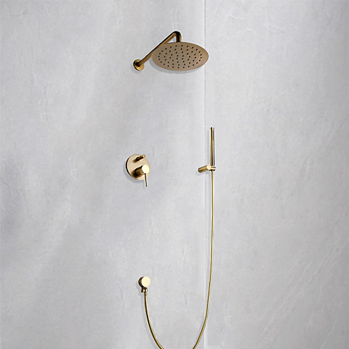 

Shower Faucet Set - Rainfall Contemporary Brushed Gold Wall Mounted Ceramic Valve Bath Shower Mixer Taps