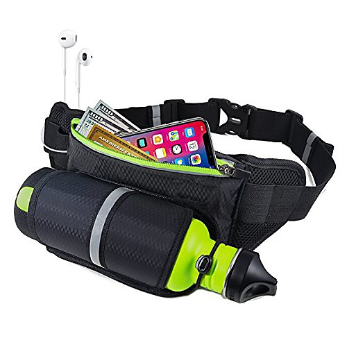 

running belt, waist pack with water bottle holder, waterproof running belt for men women, fits running, jogging, hiking walking or cycling outdoor (black)