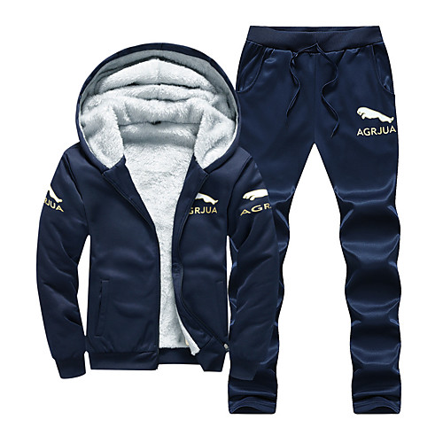 

Men's 2 Piece Full Zip Tracksuit Sweatsuit Street Athleisure 2pcs Winter Long Sleeve Fleece Thermal Warm Quick Dry Breathable Fitness Gym Workout Running Jogging Training Sportswear Solid Colored