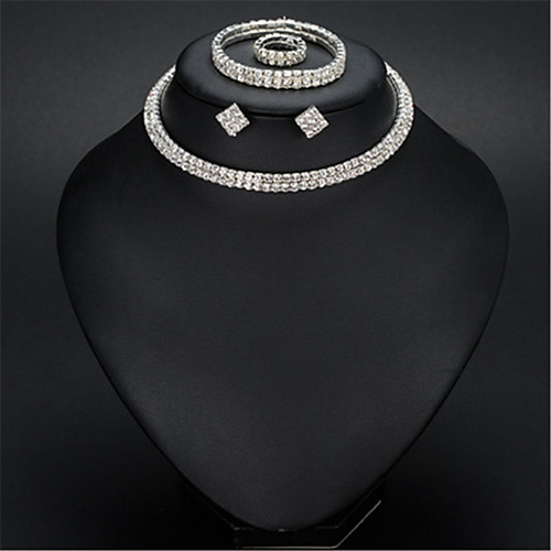 

Women's White AAA Cubic Zirconia Bracelet Bangles Stud Earrings Choker Necklace Tennis Chain Mini Stylish Luxury Earrings Jewelry Silver For Wedding Party Engagement 1 set / Ring