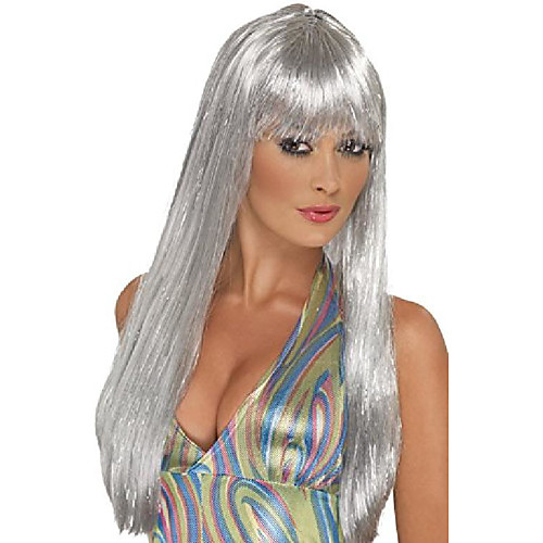 

womens glitter disco costume wig, silver, one size us