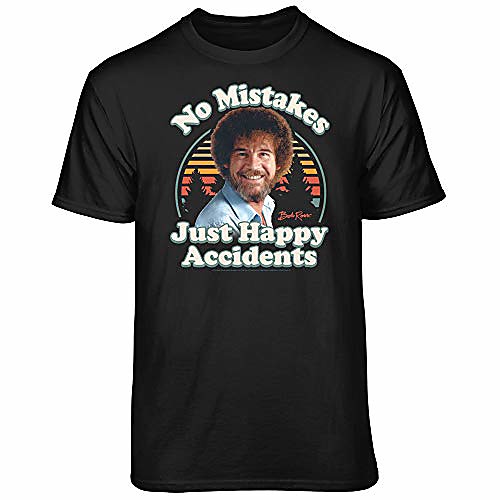 

bob ross no mistakes just happy accidents retro graphic t-shirt (x-large - standard fit, black)