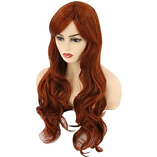 

women's hair wigs auburn brown long deep wave cosplay halloween costume party wigs(dark red)