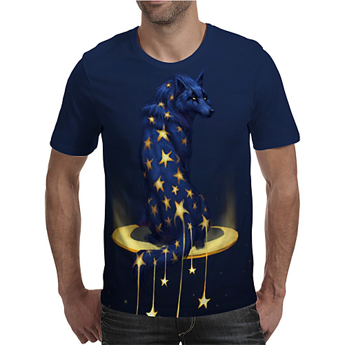 

Men's T shirt 3D Print Graphic Animal Plus Size Print Short Sleeve Daily Tops Elegant Exaggerated Blue