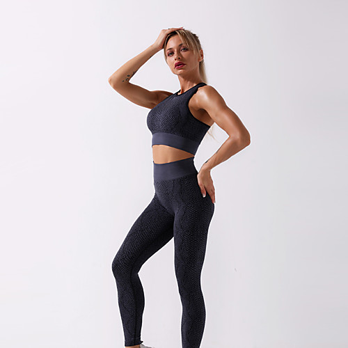 

Women's 2pcs Yoga Suit Winter Seamless Wirefree Snake Skin Black Blue Khaki Spandex Yoga Fitness Running Sports Bra Cropped Leggings Clothing Suit Sport Activewear Tummy Control Butt Lift Breathable