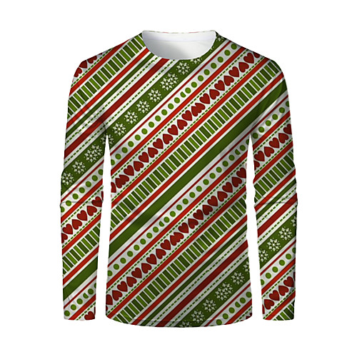 

Men's T shirt 3D Print Striped Graphic 3D Print Long Sleeve Christmas Tops Green