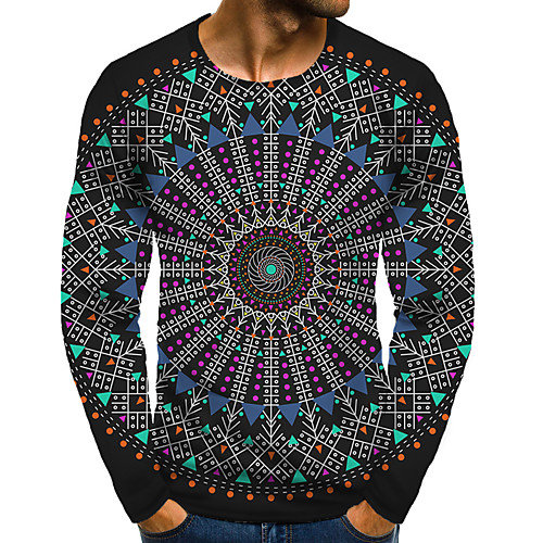 

Men's T shirt 3D Print Graphic 3D Plus Size Print Long Sleeve Daily Tops Elegant Exaggerated Rainbow