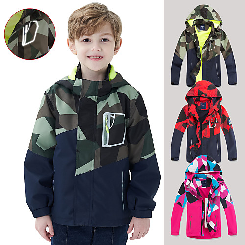 

Boys' Hiking Jacket Ski Jacket Hiking Windbreaker Outdoor Patchwork Thermal Warm Waterproof Windproof Fleece Lining Jacket Winter Jacket Top Ventilation Zip Hunting Ski / Snowboard Fishing Dark red