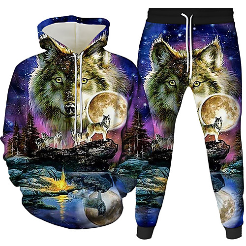 

Women's Men's 3D Hoodies Set Graphic 3D Animal 2 Piece Front Pocket Daily 3D Print 3D Print Casual Hoodies Sweatshirts Black Blue Purple